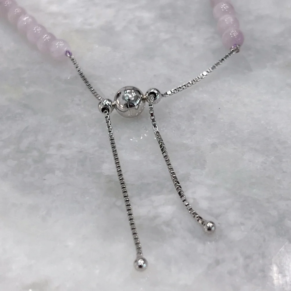 Kunzite Beaded Sterling Silver Magnetic Clasp Necklace